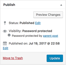 WP <5.0 Admin screen for child post when being protected by parent