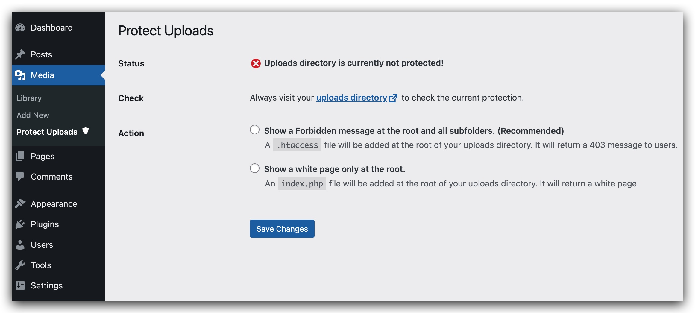Administration Page for the plugin.