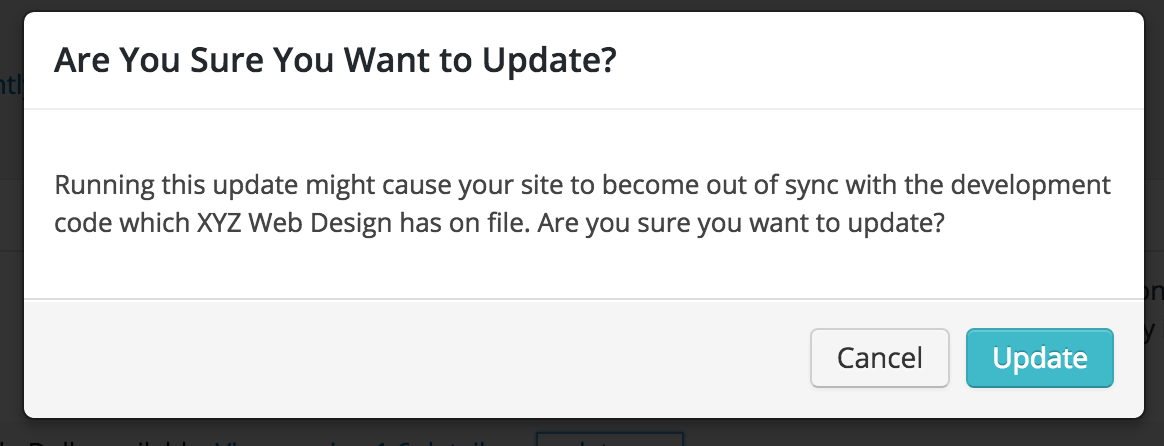 The actual modal.  Note that there's a cancel button and an update button.