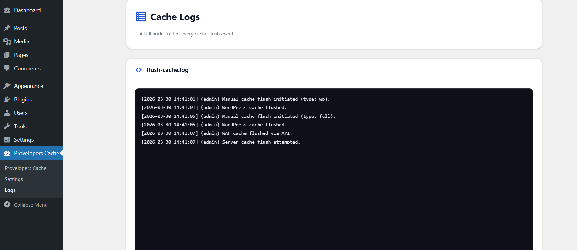 Logs — Cache activity tracking