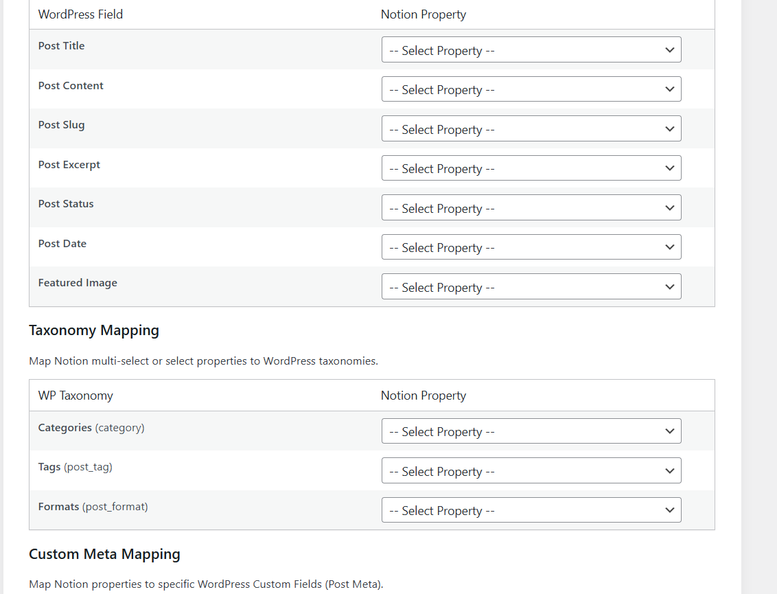 The field mapping UI for connecting properties.