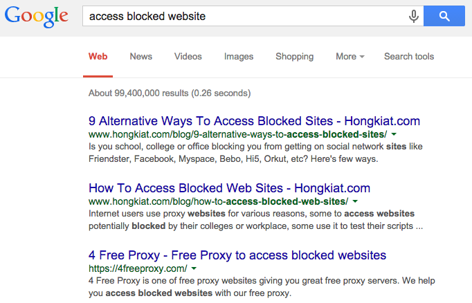 Users google for how to browse a blocked website. The answer is via a web proxy.
