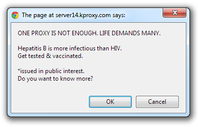 Proxy B Movement, once installed, alerts your website visitors to get vaccinated for Hepatitis B if they access your site via a web proxy.