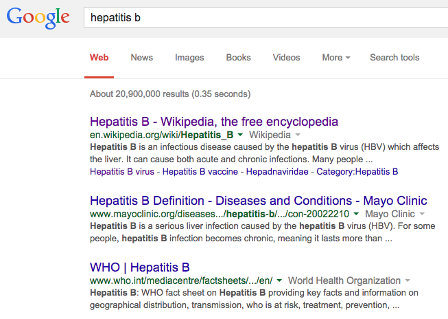 When you click OK, it googles "hepatitis b" for more information.