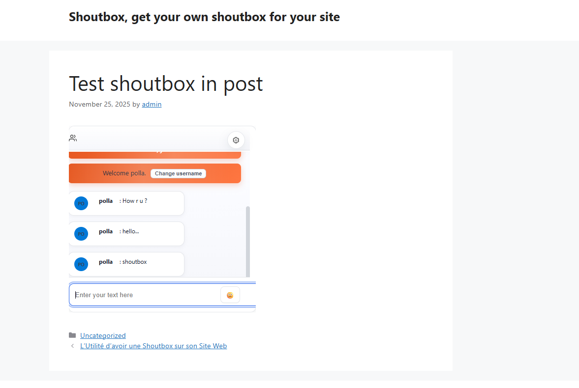 Example of shoutbox with custom width and height.