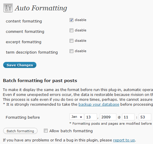 Administration interface of PS Disable Auto Formatting