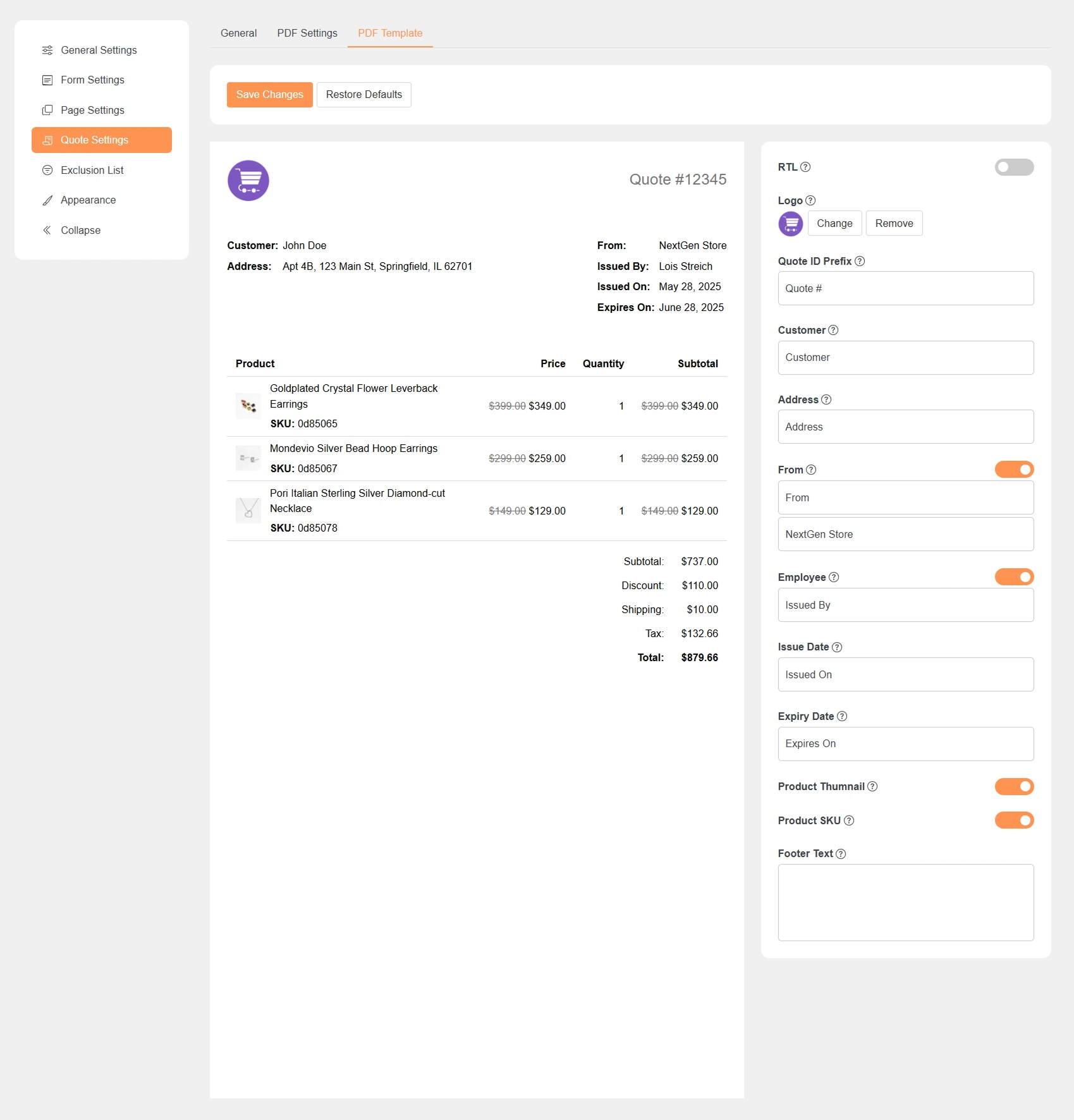 Add to Quote button on single product page