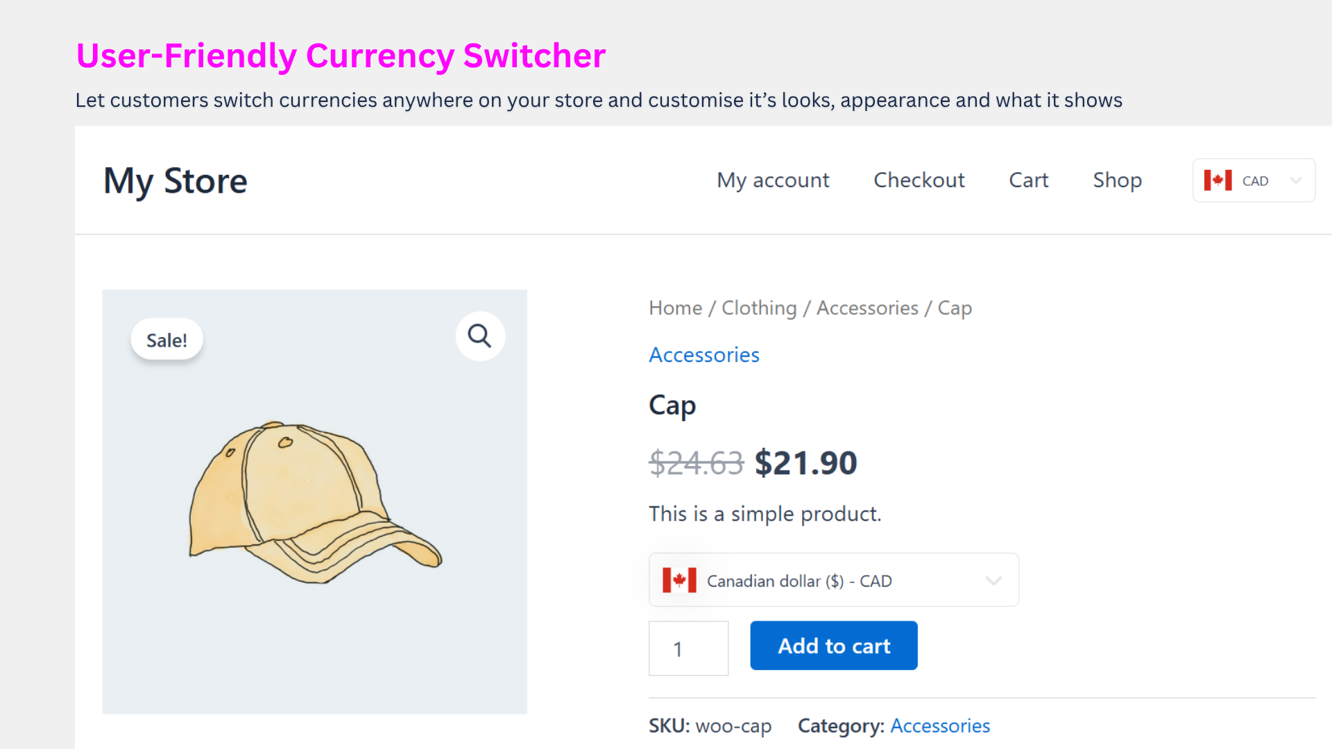 User-friendly currency switcher with customizable design and placement.