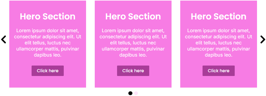 Alternative Hero Section variation with pink theme, showing styled button and centered content.