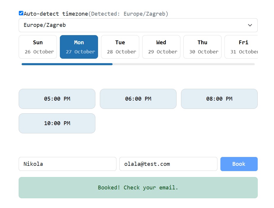 Frontend Calendar view
