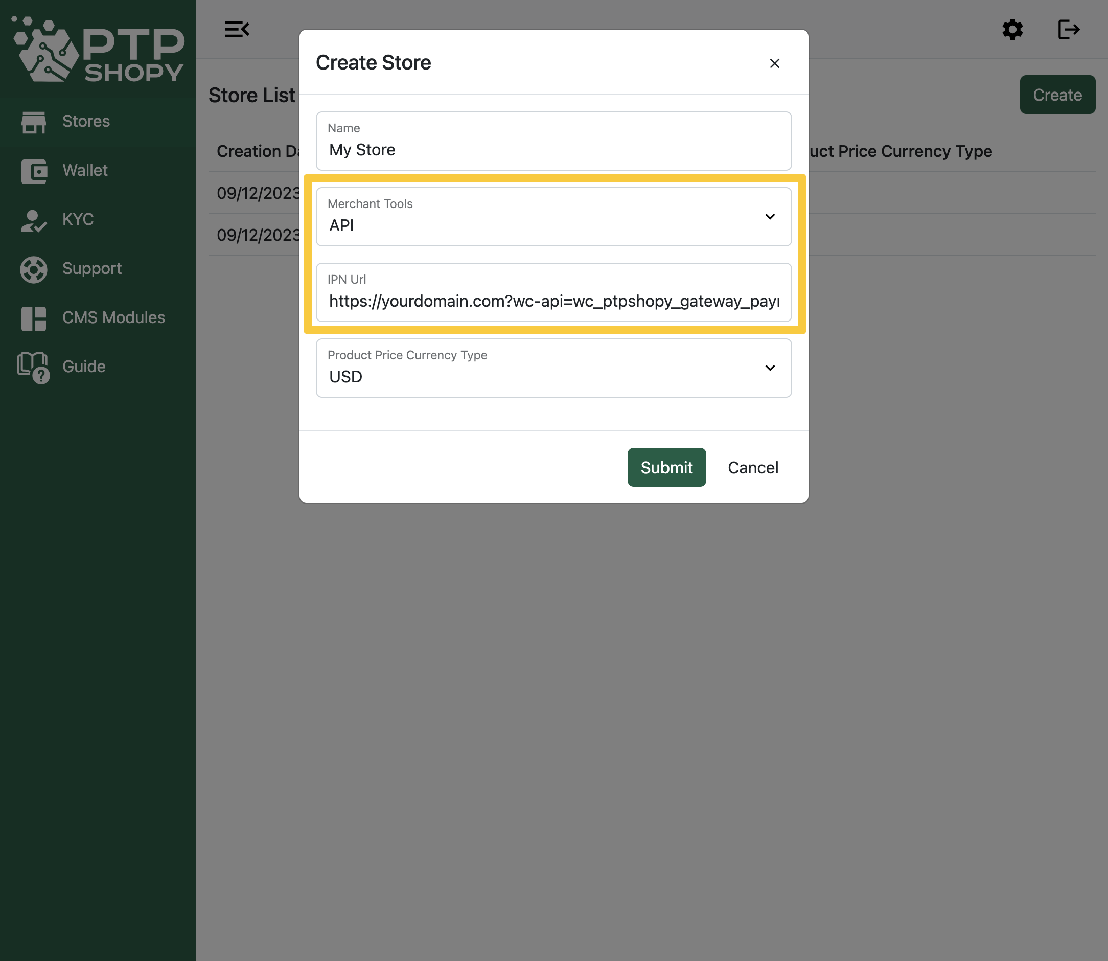 PTPShopy - Create Store