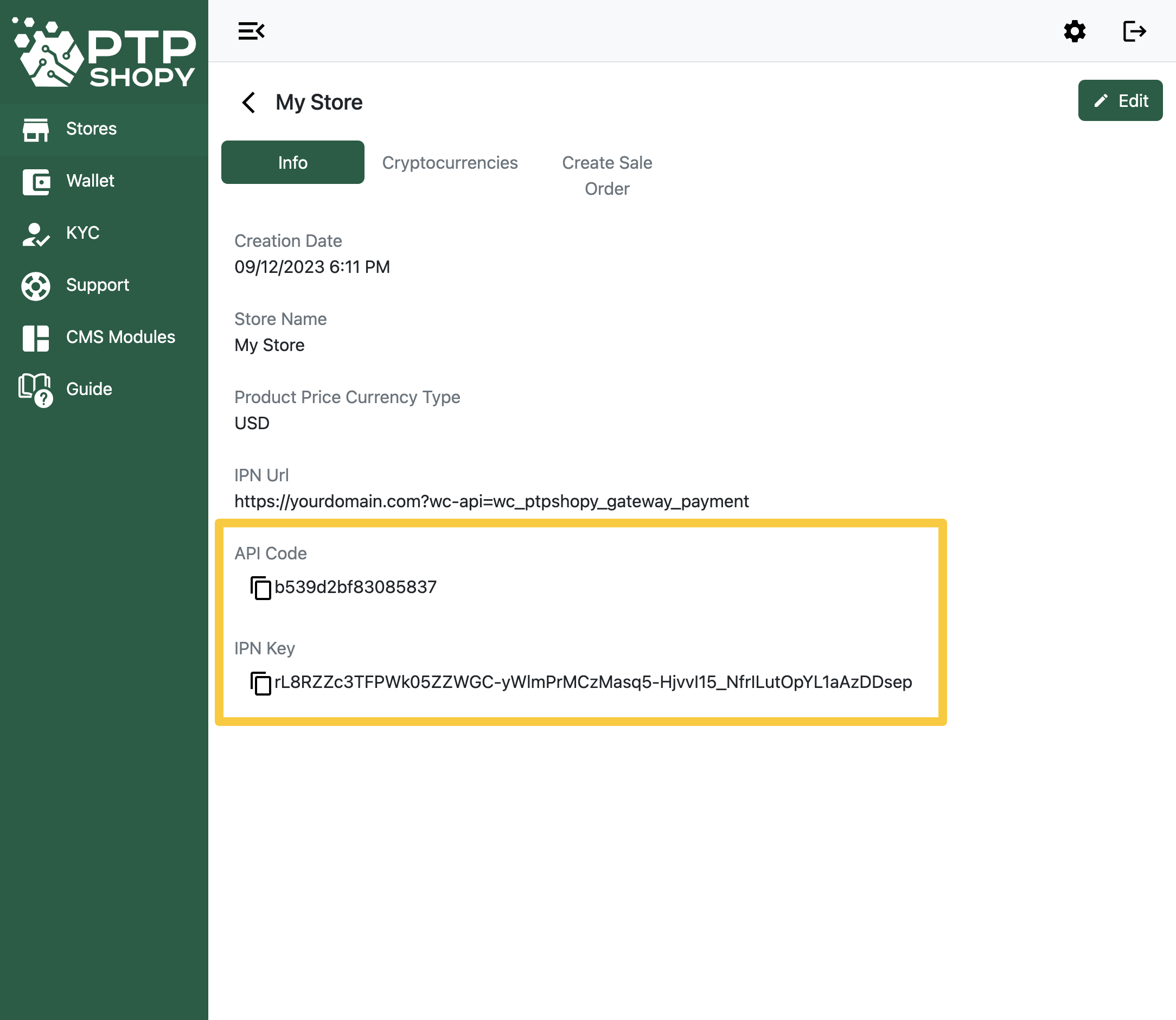 PTPShopy - API Keys