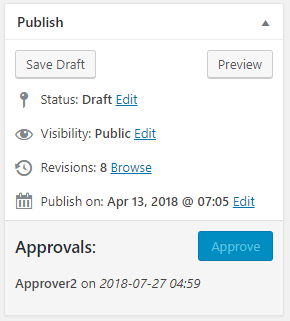 Publish widget with blocked approval because the logged-in user can't approve your own posts