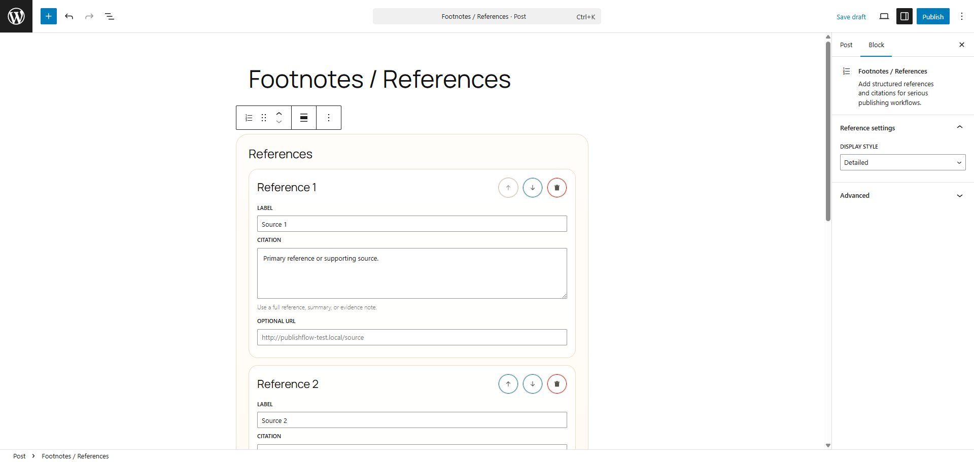 Footnotes / References block with structured citations and accessible ordered output.