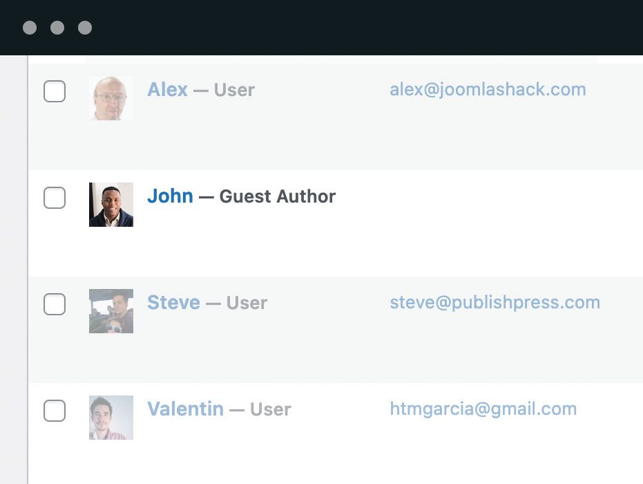 Using PublishPress Authors, you can create Guest Authors who don’t need an account on your site. PublishPress will treat Guest Authors identically to Authors who have WordPress accounts. Each user will have their own author profile.