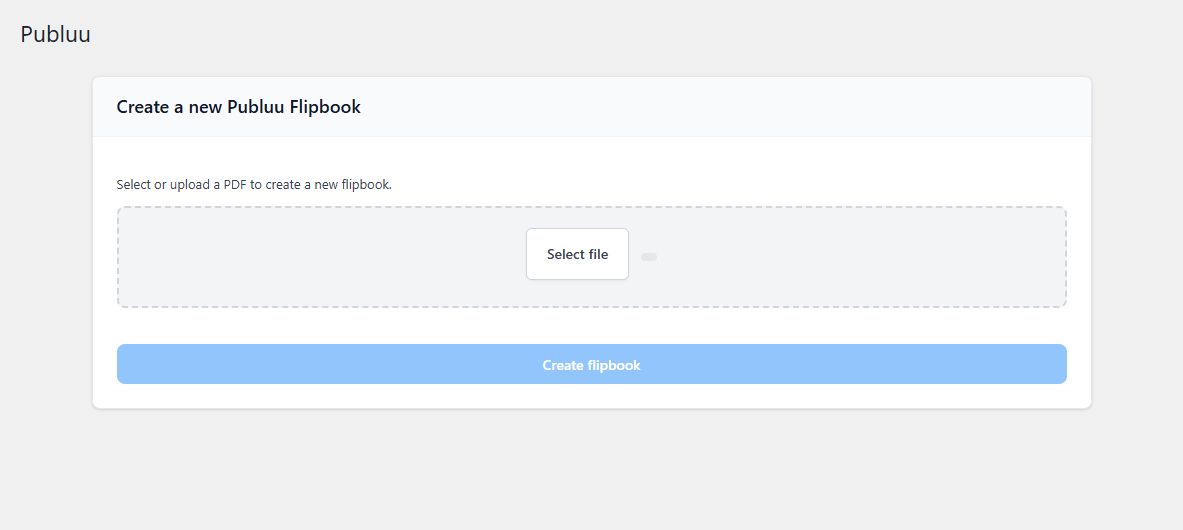 Page where you can upload your PDF and convert it into a flipbook.