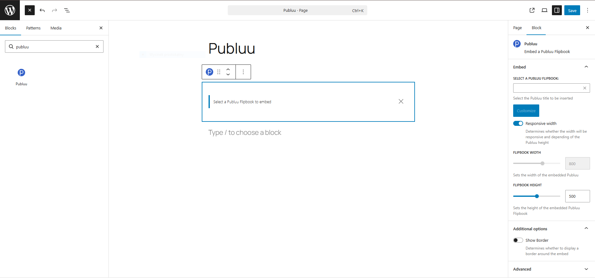 Embedding a flipbook using the Gutenberg block.