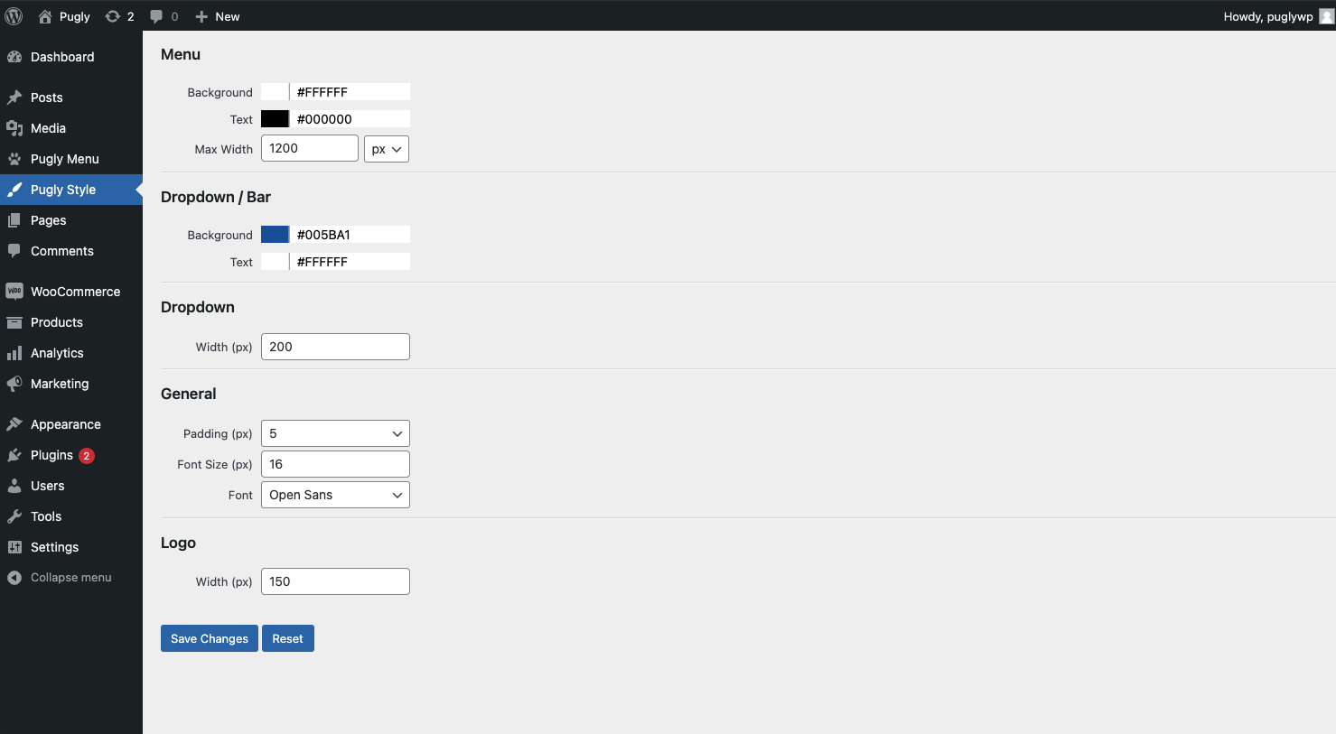 Easy point and click interface to style menu