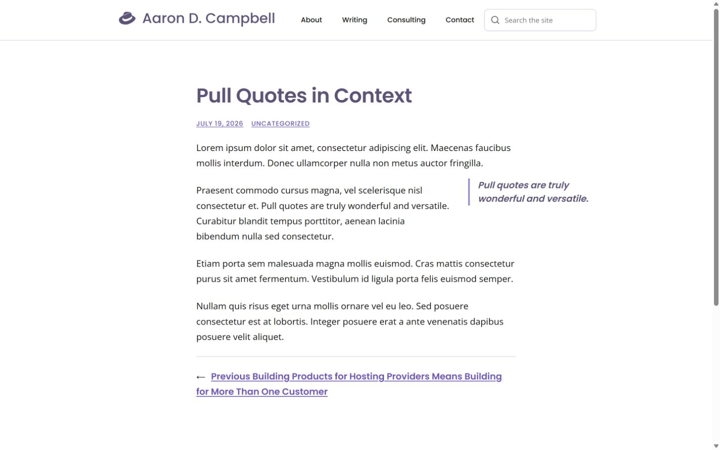 The selected sentence remains in the article while a styled pull quote is positioned alongside the surrounding text.