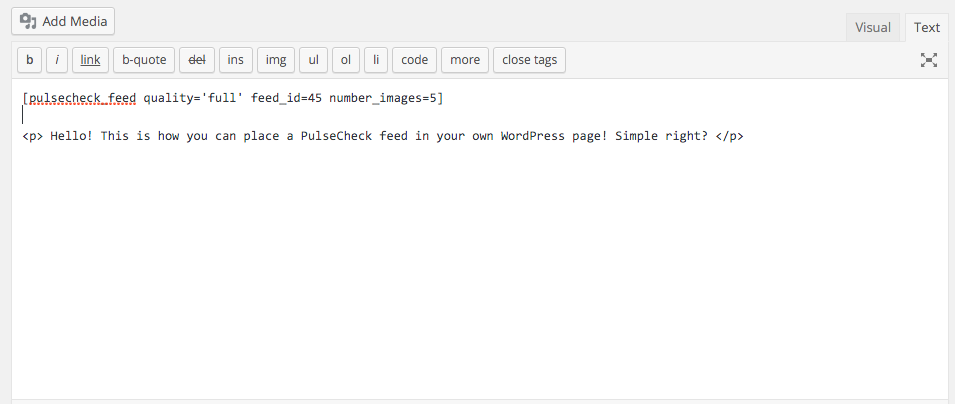 Example of how the PulseCheck Feed looks when generated from the shortcode.