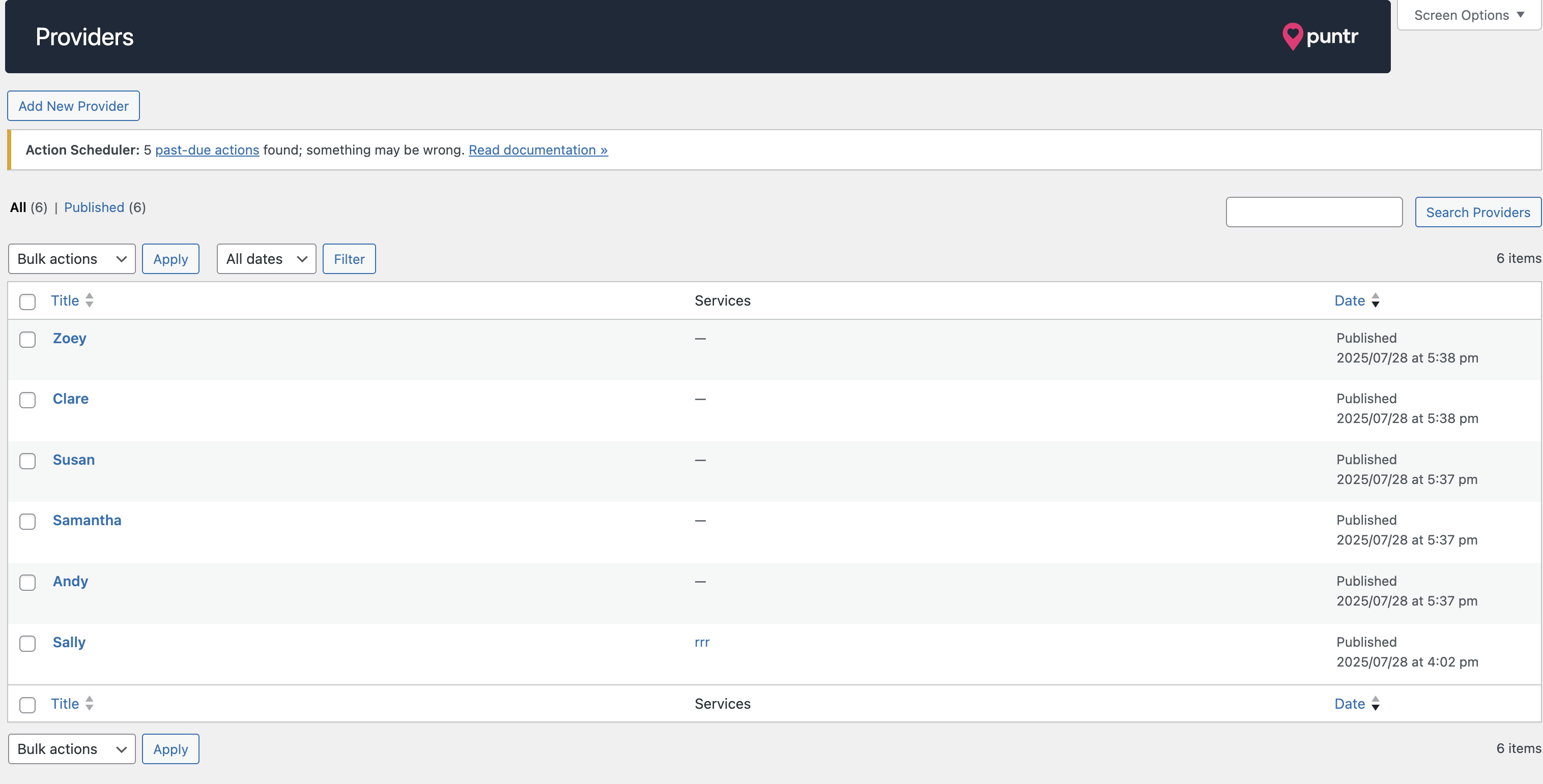 Provider list page where you can manage your providers