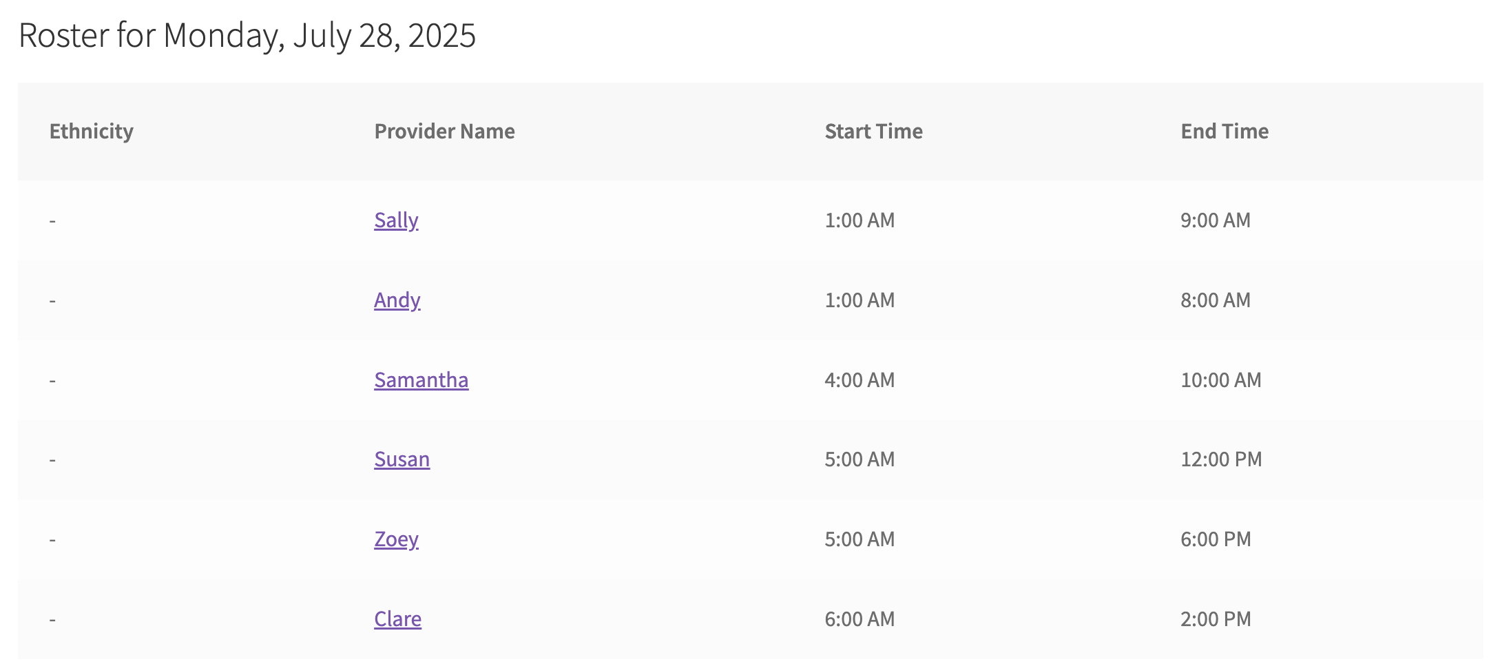 Roster embed displayed on any page through use of a shortcode