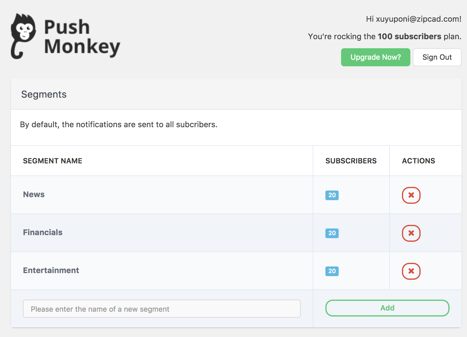 Define segments to provide more relevant notifications for your subscribers and see what they are interested in.