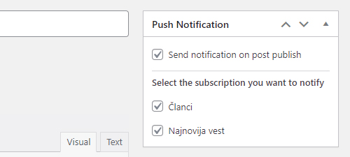 Settings within the article for push notifications