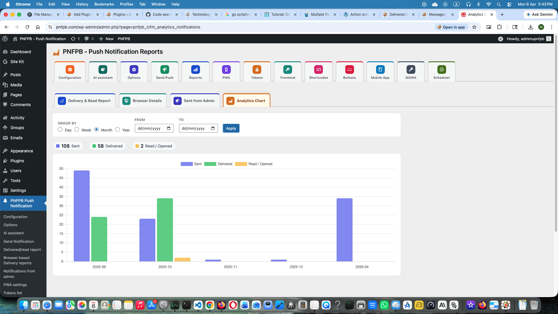 Progressive Web App (PWA) settings page.