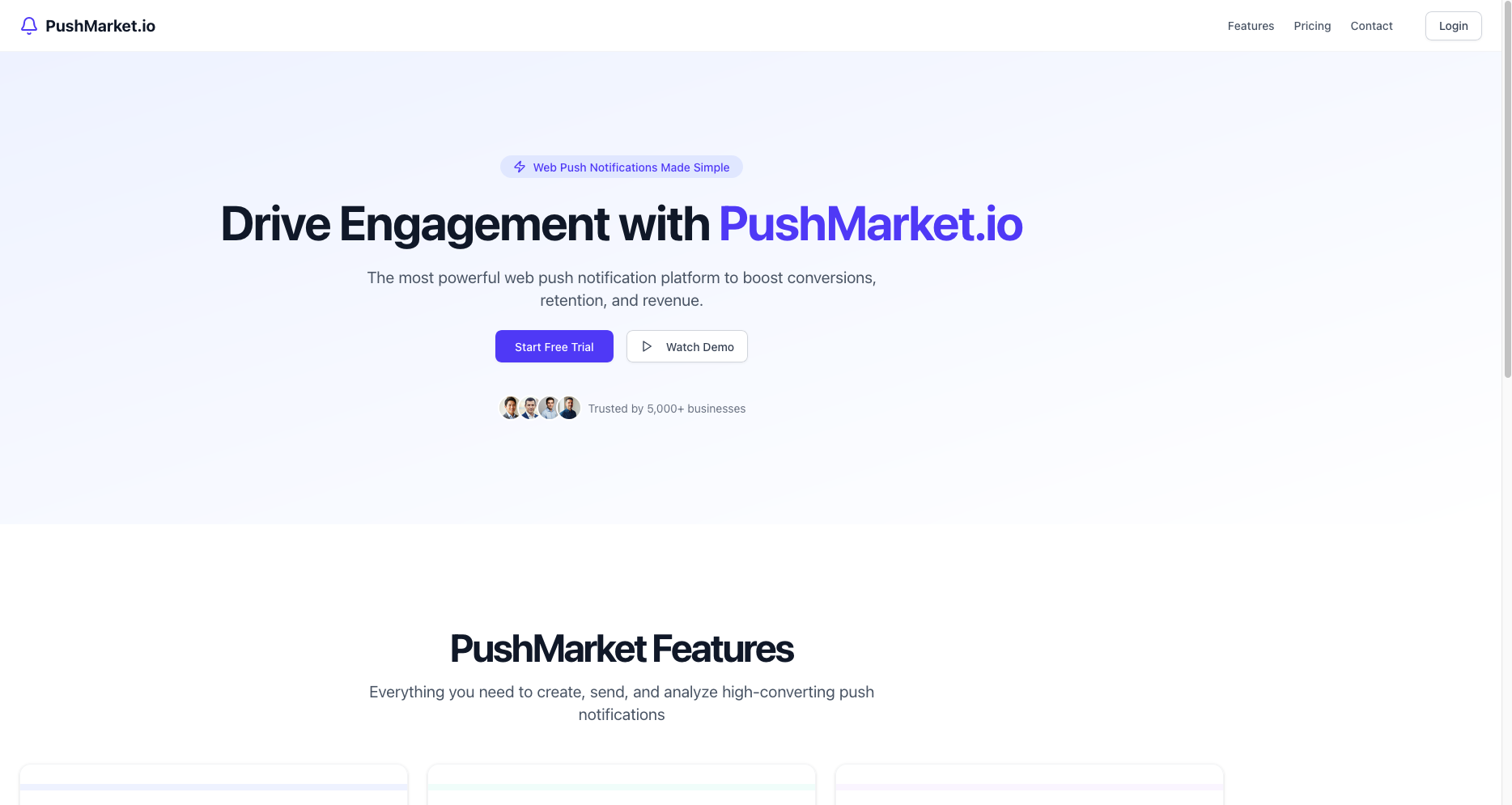 This is the notification page of pushmarket.io /assets/screenshot-3.png .