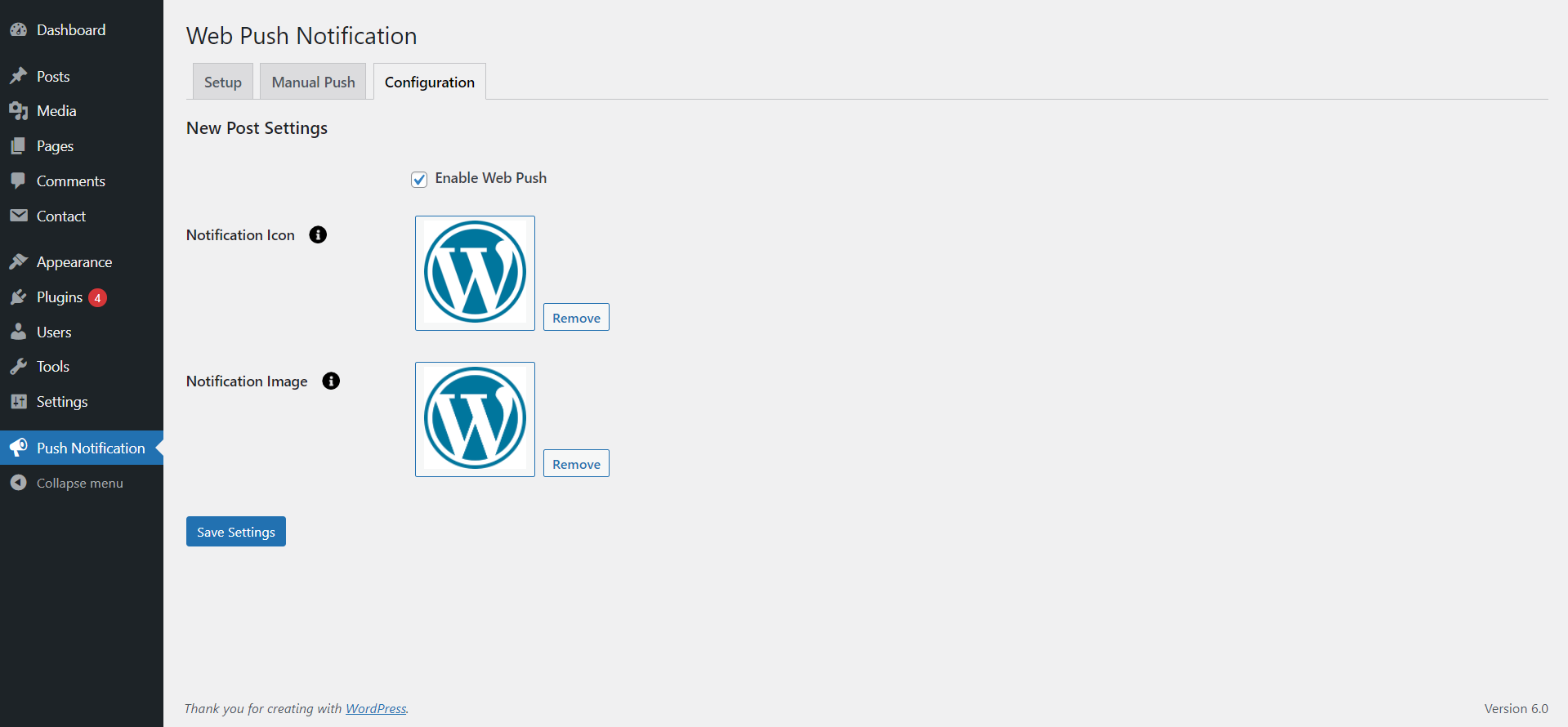 Configuration New Post Settings.