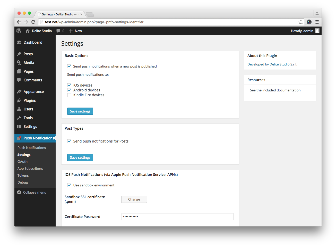 The settings page.