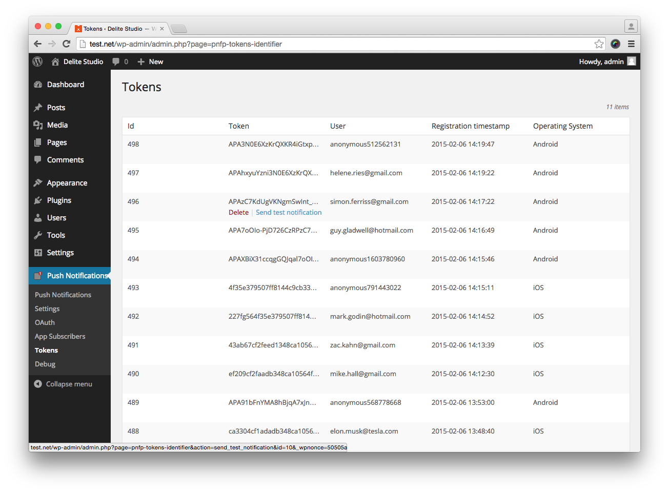 The Tokens page.
