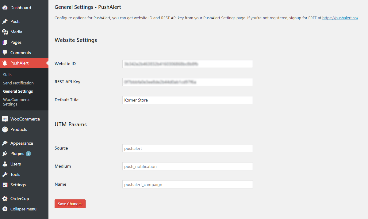 PushAlert Settings Page.