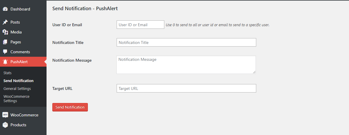 Send Notifications directly from WordPress Dashboard.