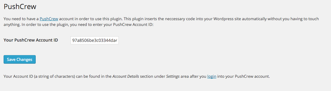 Settings page