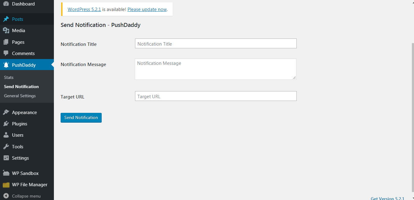 send notification interface.