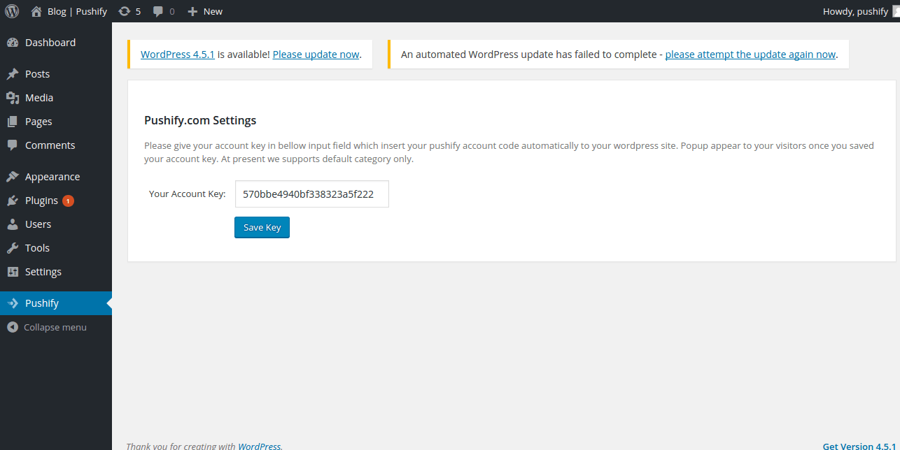 Finally a success message which confirms the integration process