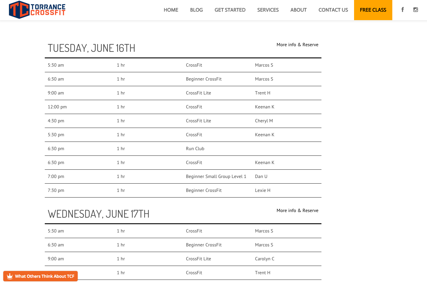 The PushPress Schedule page, as displayed on an actual page.