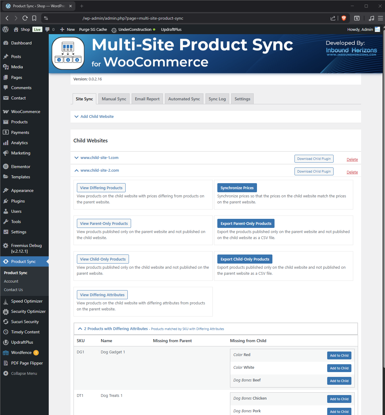 Manual Sync tab