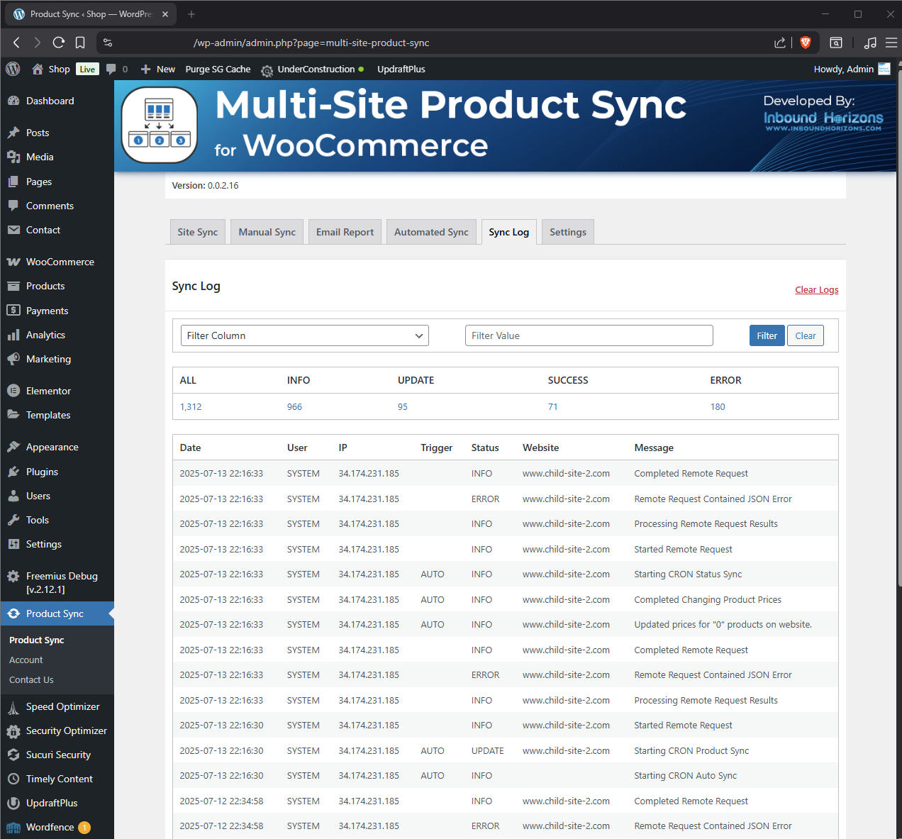 Sample "View Differing Products" results
