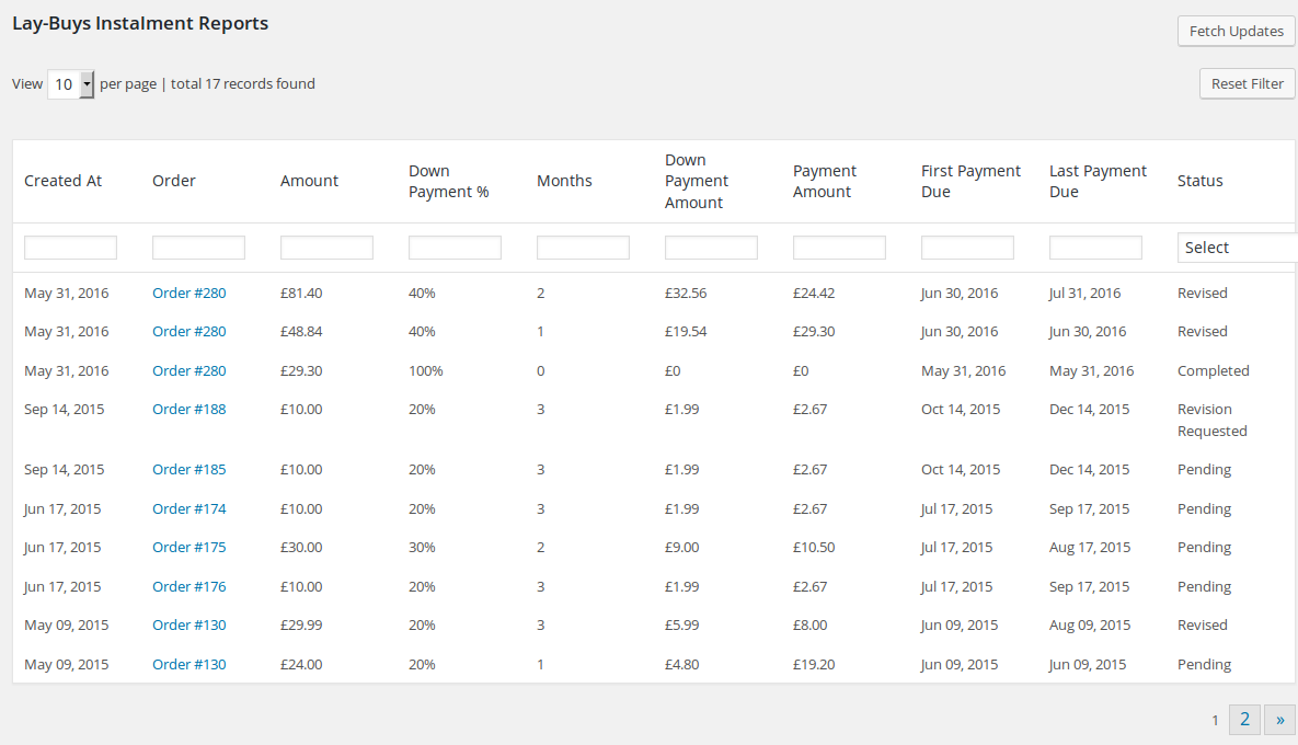 Laybuy Order Listing Page