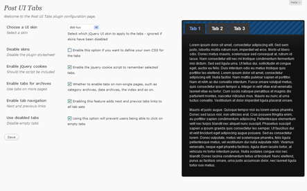 The Post UI Tabs settings page.