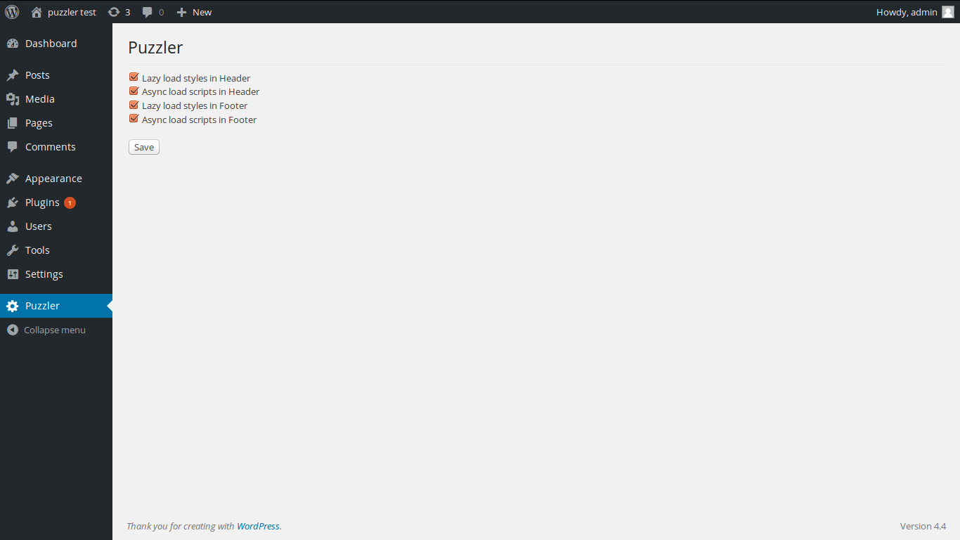 Puzzler settings