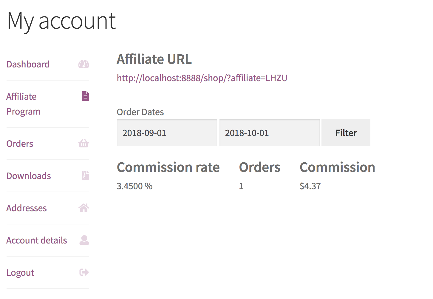 Affiliates can view their own stats
