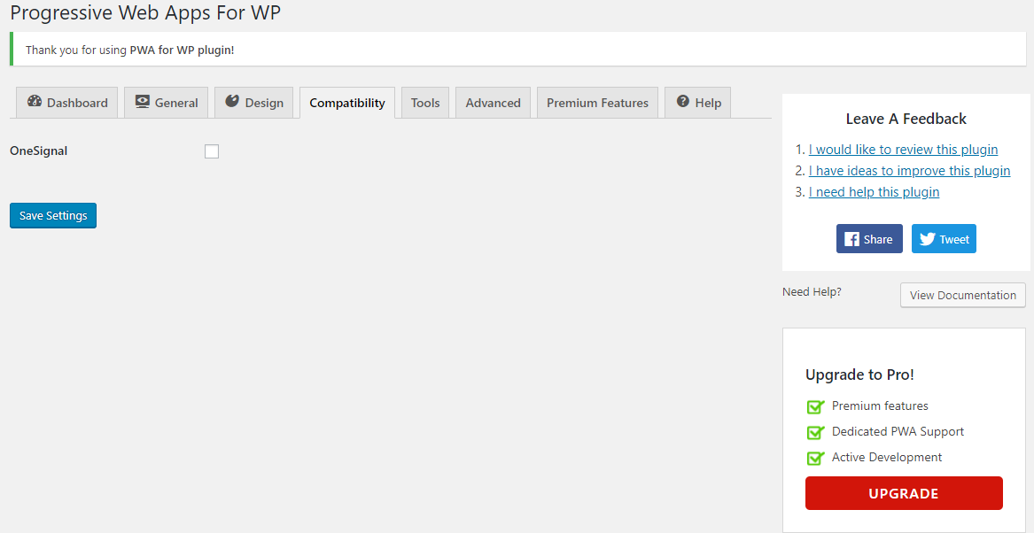 Compatibility settings page.