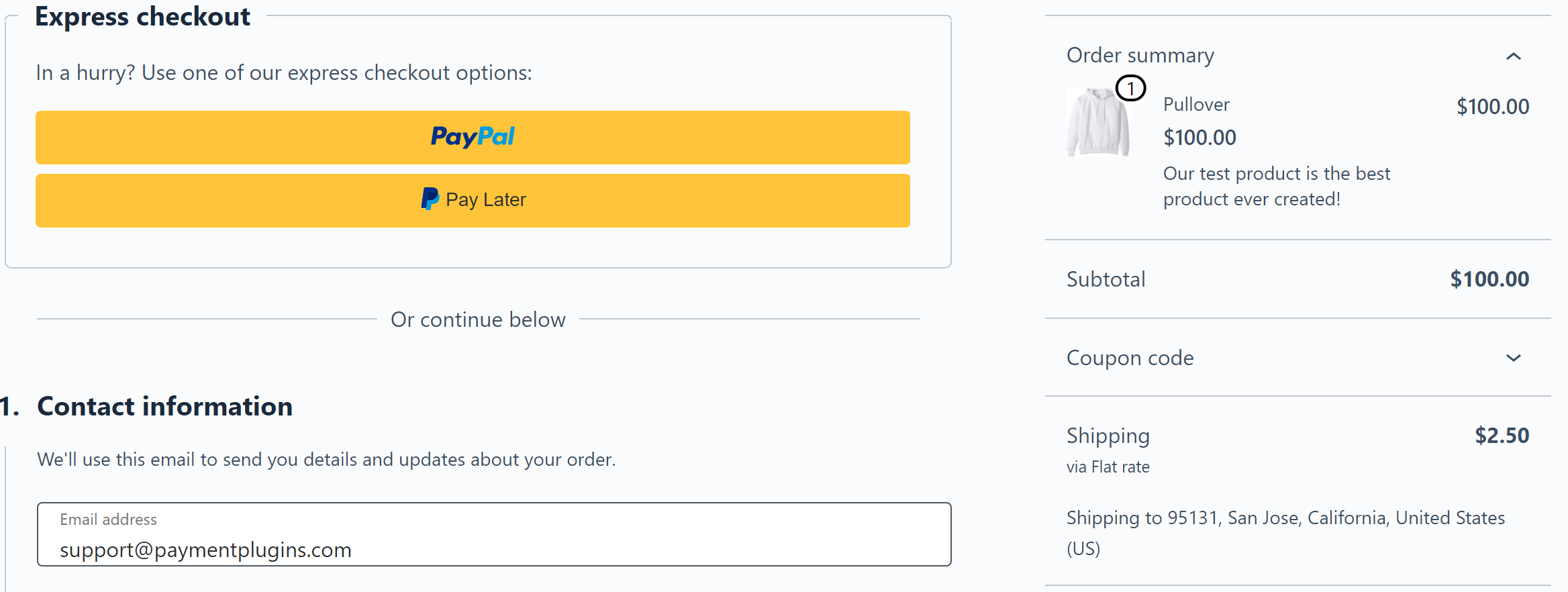 Express payment buttons on the checkout page