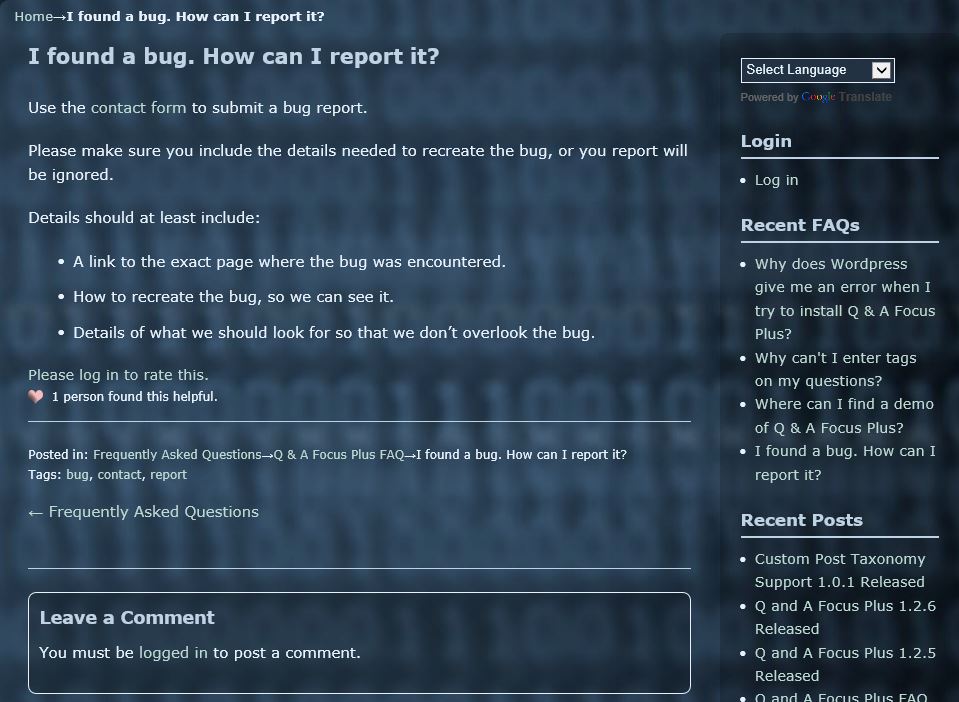 A single FAQ page.