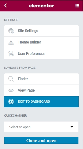 Quickchanger and cloning button in Elementor panel