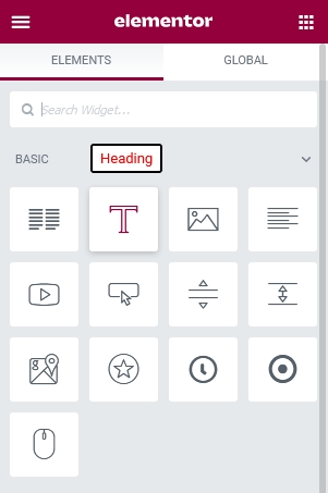 The new arranged Elementor widget panel.